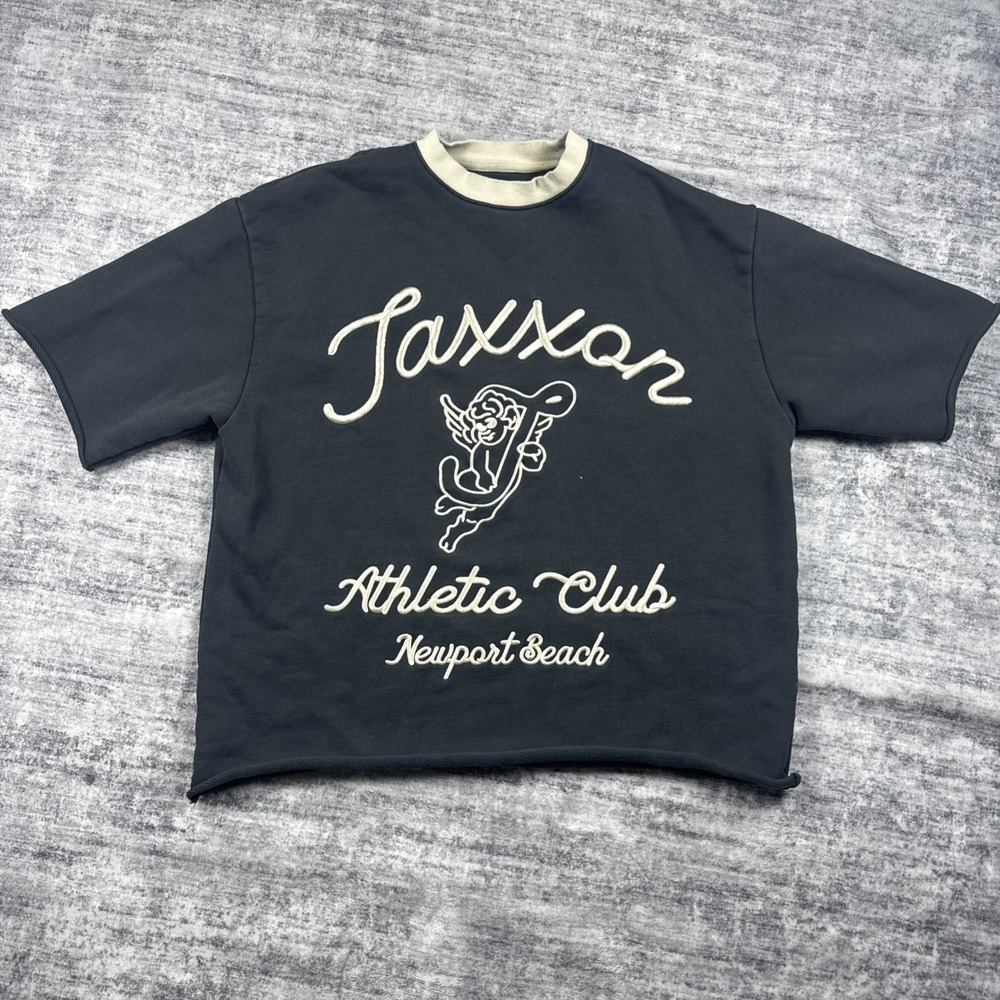 Jaxxon Shirt Mens Large Gray Crew Neck Athletic Club Newport Beach Short Sleeve